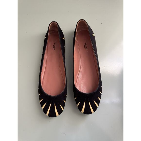 Alaia Paris Designer Suede Back Yellow Striped Ballet Flats Size 37 Never Worn - Picture 4 of 8